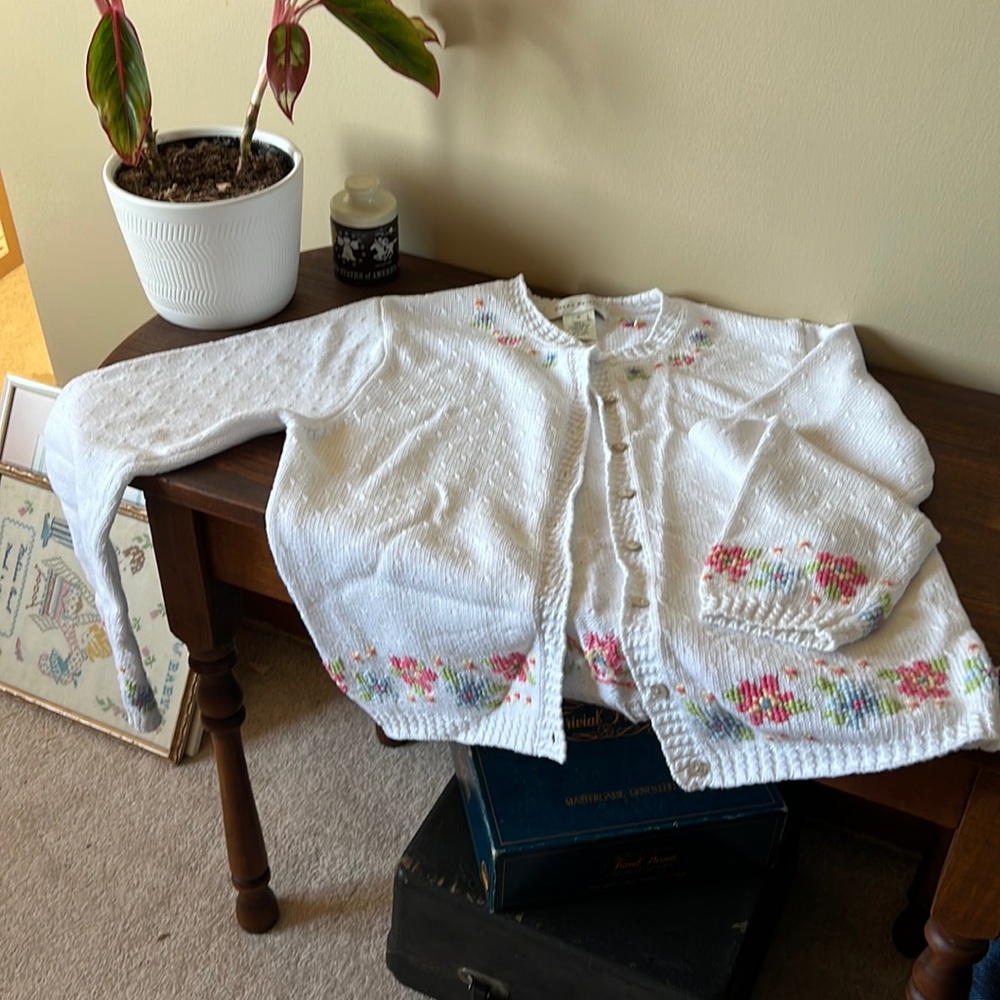 Susan Bristol sweater with floral embellishments